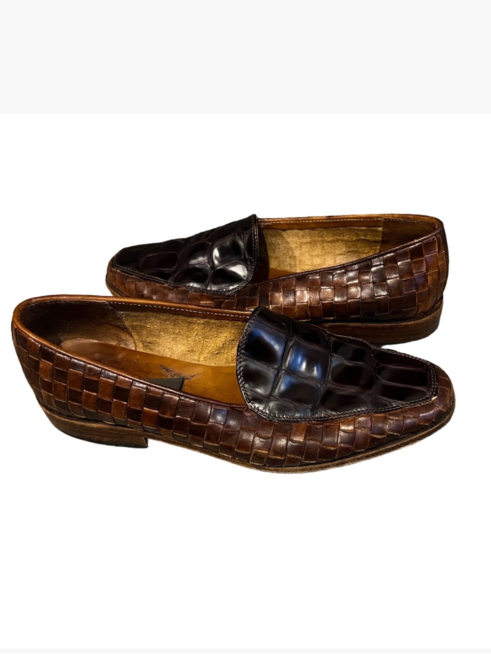 Vintage Sesto Meucci Brown Leather Woven Loafers Made in Florence Italy size 6!